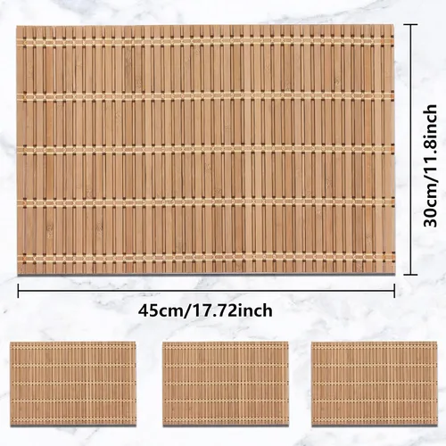 Vista 2 de NETEHA Juego de 4 manteles individuales de bambú natural, cuadrados de madera, adecuados para manteles individuales de bambú antideslizantes