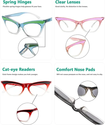 Vista 5 de Eyekepper Paquete de 5 lentes de lectura con diseño de ojo de gato para mujer +0.0