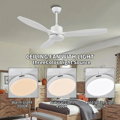 Vista 2 de Ventiladores de techo de 56 pulgadas con luces, ventilador de techo blanco moderno con control remoto, motor CC silencioso reversible, luz