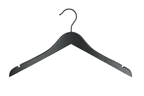 Vista 5 de NAHANCO Wooden Shirt Hanger, 17" - High Gloss Black with Gold Hook (Pack of 25)