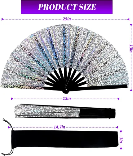 Vista 2 de Abanico de mano grande de 13 pulgadas con luz UV para baile en línea, abanico plegable para botas en el suelo, actuación, boda, fiesta - abanico
