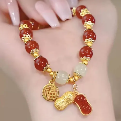 Vista 2 de Pulsera de la suerte para mujeres y hombres, joyería retro sintética con cuentas de ágata, un regalo maravilloso para tus seres queridos