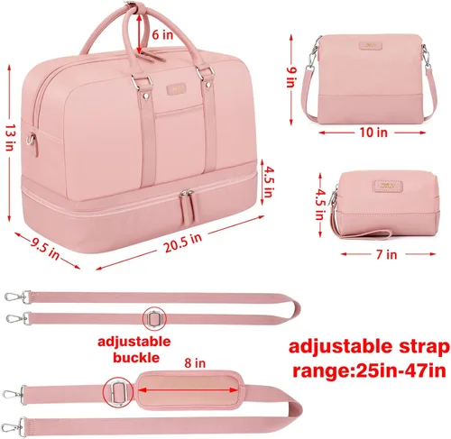 Vista 43 de IBFUN Bolsas de fin de semana para mujer, bolsa grande de lona para viaje, bolsa de viaje con compartimento para zapatos, 21 pulgadas, juego de 3