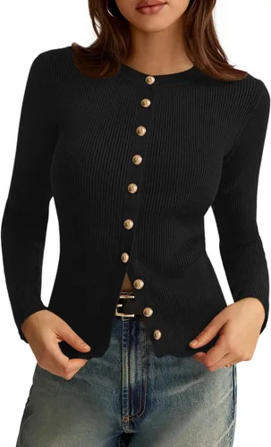 Vista 25 de PRETTYGARDEN Suéteres tipo cárdigan ligeros de otoño para mujer Marrón