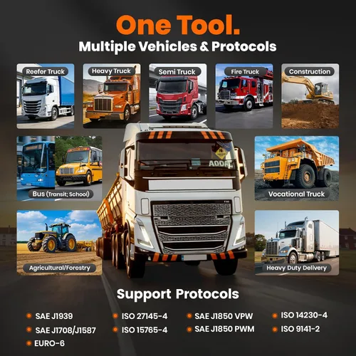 Vista 11 de ANCEL Escáner de Camión Resistente HD601 Herramienta de Diagnóstico de Sistema Completo para Diésel Compatible con Cummins, Detroit, Freightliner