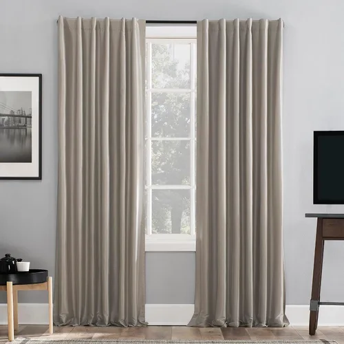 Vista 10 de Sun Zero Greyson - Valance de cortina con pestaña trasera de seda de dupioni de imitación con borlas de cuentas y aislamiento térmico total opaco