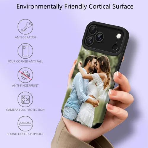 Vista 2 de Funda personalizada para iPhone 17, 16, 15, 14, 13, 12, 11 Pro/Max/Air/Puls, piel sintética + material TPU, bolsa de aire de cuatro esquinas es