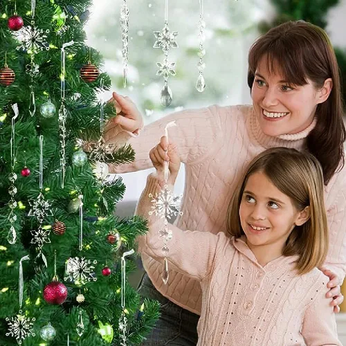 Vista 7 de 24 Piezas de Adornos de Navidad de Cristal Resistente a Romper para Decoraciones de Árbol de Navidad Adornos de Copo de Nieve de Cristal Adornos