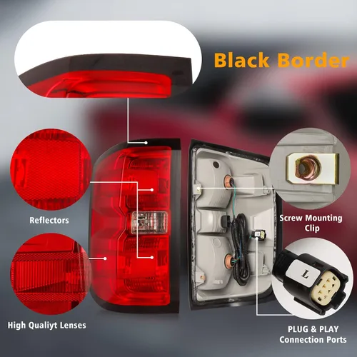 Vista 4 de Conjunto de luz trasera compatible con Chevy Silverado 1500 2500HD 3500HD 3500HD 2014-2019 con arnés de cableado, luces traseras de camioneta