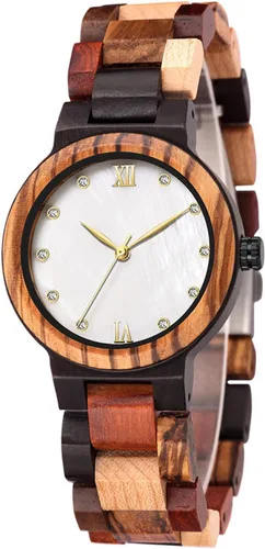 Vista 9 de Tiong Reloj de madera para mujer con correa de madera, diseño clásico analógico, colorido, de bambú, relojes para mujeres, parejas