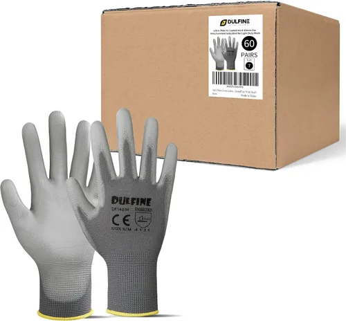Vista 16 de DULFINE Guantes de trabajo ultrafinos con revestimiento de PU - 12 pares, excelente agarre, carcasa de nylon guantes de trabajo de seguridad