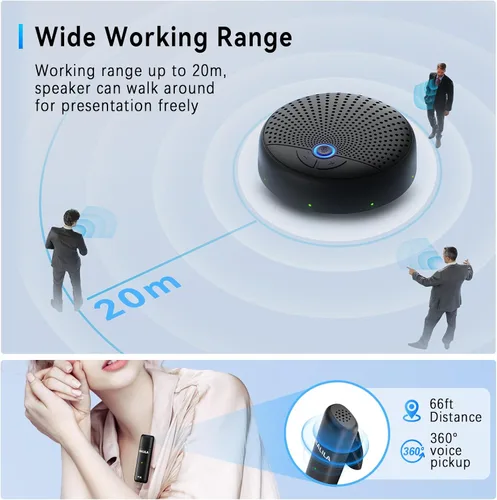 Vista 5 de Altavoz y micrófono de conferencia, 10 micrófonos AI, captación de voz de 360° y reducción de ruido, altavoz USB para sala de conferencias de 10 a