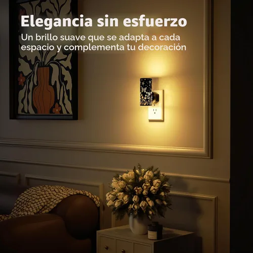 Vista 5 de Luces nocturnas LED enchufables a la pared, paquete de 2 luces nocturnas brillantes de 3000 K, del atardecer al amanecer, regulables de 0 a 100