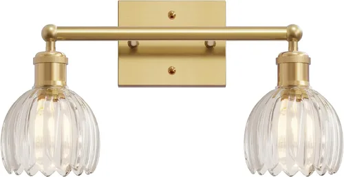 Vista 8 de Lámparas de baño vintage, 2 luces rústicas de tocador para baño, pasillo, luces de tocador de latón de 16.5 pulgadas, lámparas de tulipán