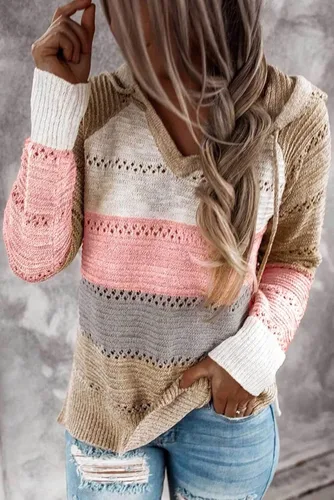 Vista 2 de ehyseli Sudaderas con capucha de manga larga con cuello en V para mujer, con cordón, sueltas