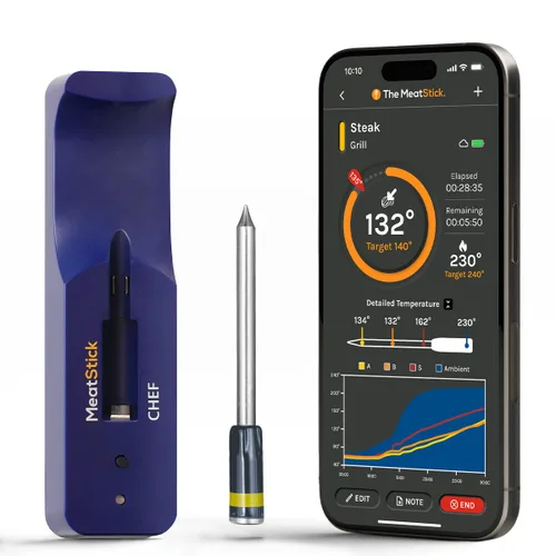 Vista 2 de MeatStick - Termómetro inalámbrico para carne con puente WiFi Juegos de chef y chef X, sistema de cocción inteligente de 4 sondas para parrilla
