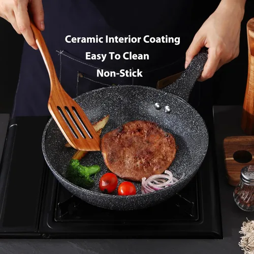 Vista 5 de Lorren Home Trends Sartén con revestimiento de cerámica de 8 pulgadas, mango resistente al calor, libre de PFOA, fácil de limpiar, compatible