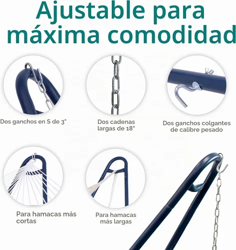 Vista 4 de Sunnydaze soporte para hamaca universal multiuso de acero resistente de 550 libras de capacidad, para 2 personas, para hamacas de 9 a 14 pies de Azul