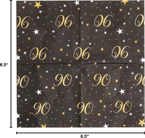 Vista 10 de Sparkle and Bash Servilletas de cumpleaños 90 – Servilletas absorbentes de 2 capas para fiesta de cumpleaños 90 – Elegantes productos de papel