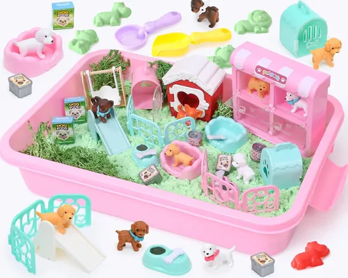 Vista 8 de Lorfancy Juguetes de Caja de Arena para Gatos Kit de Juego con Arena para Niños Juguete Sensorial de Contenedor para Niños Pequeños 2.2 libras Arena