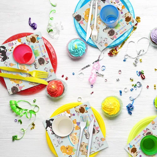 Vista 7 de JarThenaAMCS 100 hojas de servilletas de fiesta de gatos de 5 x 5 pulgadas, desechables para gatitos, servilletas de papel de cóctel coloridas