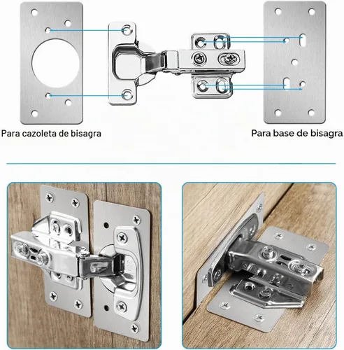 Vista 3 de Kit de reparación de bisagras de gabinete de acero inoxidable, placa de reparación de bisagra de puerta con tornillos de montaje