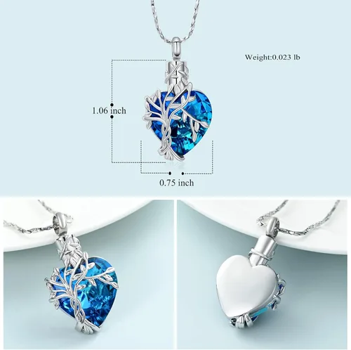 Vista 38 de Imrsanl Collar de urna de árbol de la vida con forma de corazón, joyería de cremación para hombres y mujeres, recuerdo, joyería conmemorativa
