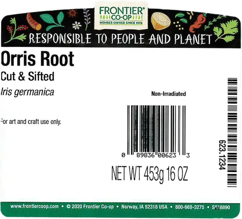 Vista 2 de Frontier Co-op Orris Root, cortado y tamizado Bolsa a granel de 1 libra Iris germanica L.