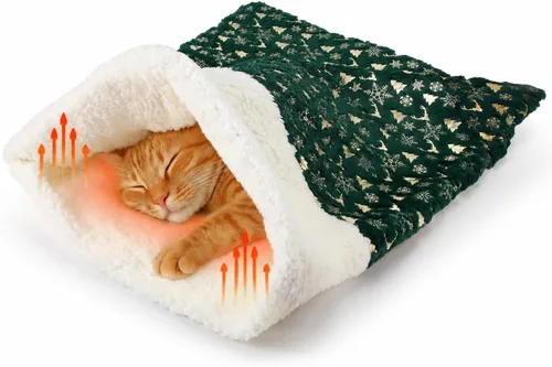Vista 9 de Saco de dormir autocalentable para gatos de interior, cama cueva autocalentable para gatos, almohadilla térmica acogedora y suave para invierno Gris