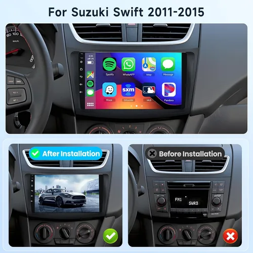 Vista 2 de podofo Radio de coche 2G+64G para Suzuki Swift 2011 2012 2013 2014 2015, estéreo inalámbrico Apple Carplay Android Auto, pantalla táctil IPS de 9