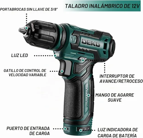 Vista 5 de Juego de herramientas: Kit de herramientas con taladro inalámbrico de 12 V, caja de herramientas manual con estuche de almacenamiento, juego de Verde