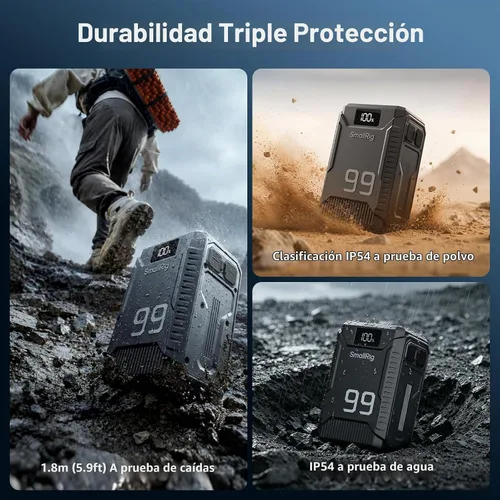 Vista 3 de SMALLRIG Batería de montaje en V T99, batería de montaje en V de 99 Wh/6800 mAh con 7 puertos, carga rápida USB-C dual de 100 W, 2 H, a prueba