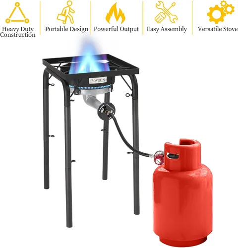 Vista 2 de ROVSUN Quemador de propano portátil de 200,000 BTU, cocina de gas de alta presión para cocinar al aire libre, camping, picnic, patio, elaboración