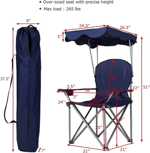 Vista 3 de LDAILY Moccha - Silla de campamento plegable con toldo, silla de campamento portátil con bolsa de transporte, juego resistente al aire libre