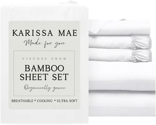 Vista 60 de KARISSA MAE Juego de sábanas de viscosa de bambú de lujo, 100% certificado FSC, refrescante, lujosamente suave, bolsillos profundos de 18 pulgadas