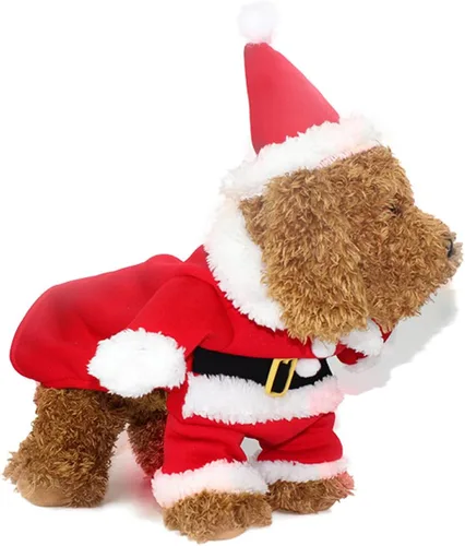 Vista 2 de Idepet Disfraz de Papá Noel para perro, ropa de Navidad para mascotas, abrigo con capucha de invierno para Chihuahua, Yorkshire Poodle (XS)