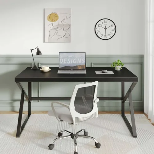 Vista 4 de HSH - Escritorio negro, escritorio moderno industrial para computadora de oficina en casa, escritorio para laptop y PC para estudiantes, trabajo