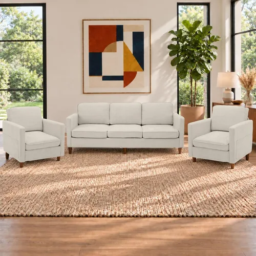 Vista 44 de Kingfun Juego de 2 sillas decorativas, sillas de sala de estar, sillón de lectura de mediados de siglo, felpilla con pie de madera maciza