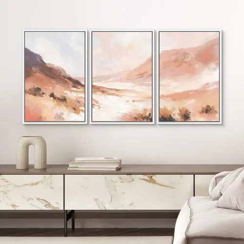 Vista 362 de SIGNWIN Lienzo enmarcado para pared, juego de arte pastel con cadena montañosa, bosque, niebla, naturaleza silvestre, ilustraciones modernas, arte