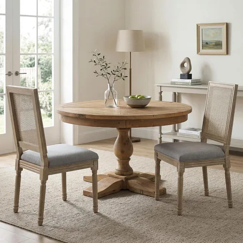 Vista 41 de Kmax Sillas de comedor estilo granja, patas de madera marrón, elegantes sillas de cocina copetudas, sillas de dormitorio francesas desgastadas