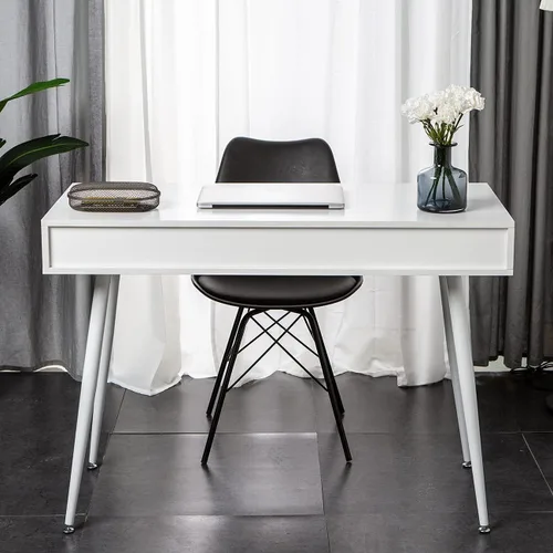 Vista 4 de Need Escritorio blanco con escritorio de almacenamiento, mesa de tocador, escritorio de computadora moderno con 3 cajones, mesa de tocador