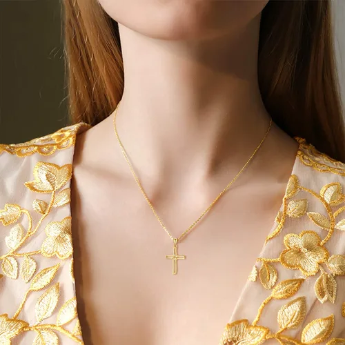 Vista 2 de Blocaci 14K Yellow Gold Cross Necklaces for Women Girls Moissanite Cubic Zirconia Pendant Necklaces Anniversary Valentine's Day Jewelry for Women