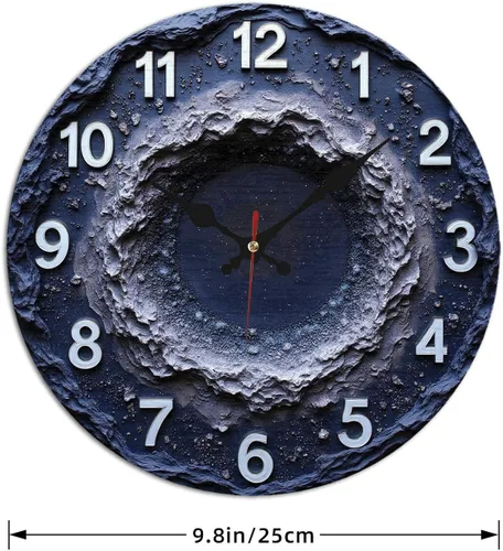 Vista 4 de Meteor Crater Texture Wooden Wall Clock with Distressed White Numerals 25x25cm