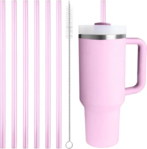 Vista 8 de Pajitas de repuesto compatibles con vaso Stanley Quencher de 20 onzas, popotes reutilizables de 8.5 pulgadas, accesorios para vasos de bebida