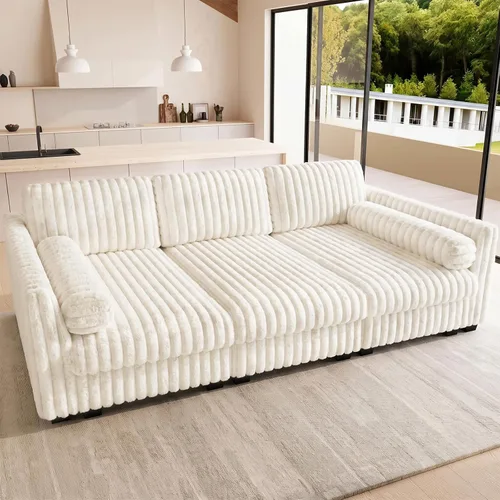 Vista 17 de Belffin Sofá cama seccional de pana de felpa con asiento ancho y profundo, modulares de nube seccionales para sala de estar. Sofá negro