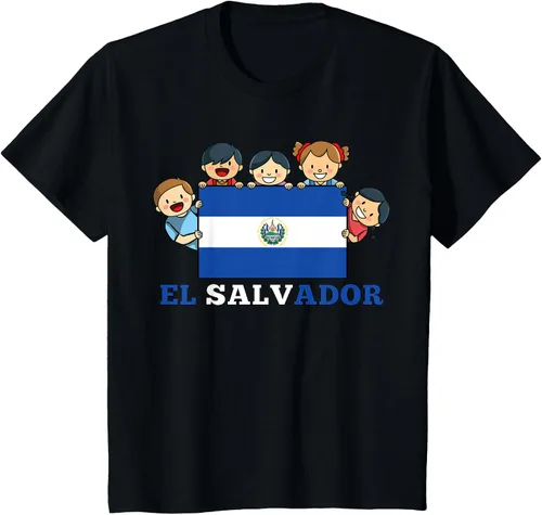Vista 42 de Camiseta salvadoreña del Mes de la Herencia Hispana con la bandera de El Salvador para niños, Negro