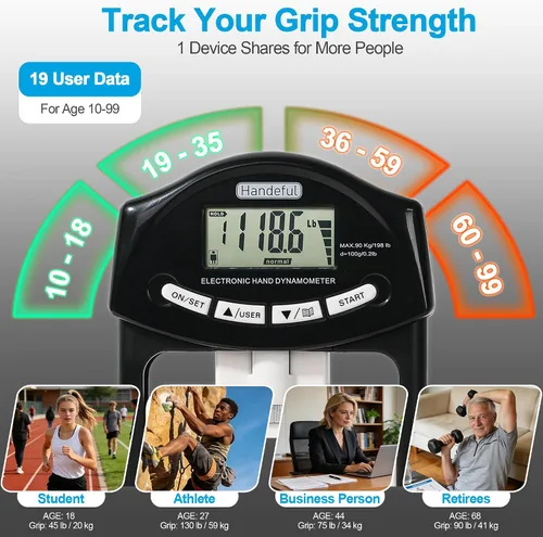 Vista 5 de Grip Strength Tester Trainer - Dynamometer Handgrip Measurer Meter, Handheld Strengthener Exerciser for Sports, School, and Home Use