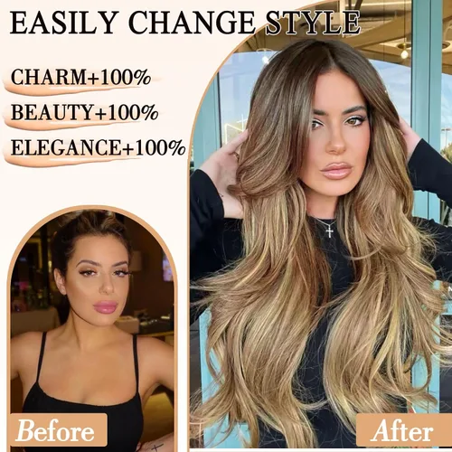 Vista 2 de FREEMEIGE 4 piezas de extensiones de cabello con clip, extensiones de cabello largas y gruesas con capas rectas de 20 pulgadas, extensiones