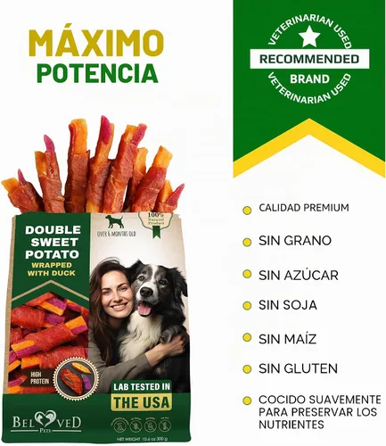 Vista 5 de Beloved Pets - Caprichos de batata dulce para perros y golosinas masticables de pato saludables 10.6 Oz - Snacks para cachorros y huesos blandos