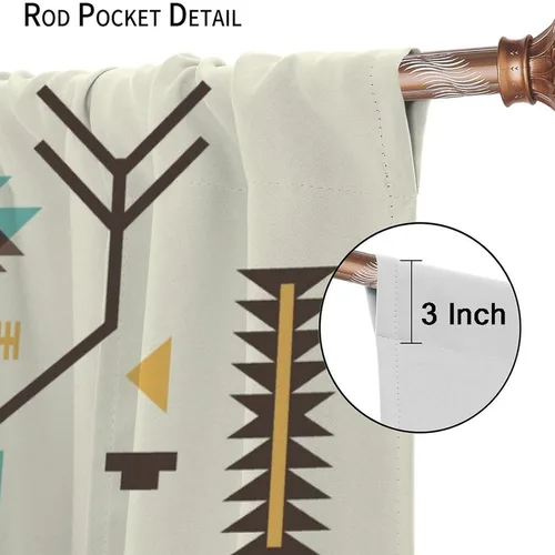Vista 122 de Cortinas con patrón geométrico tribal, estilo suroeste, azteca, rústico, occidental, nativo americano, opacas, con bolsillo para barra, decoración